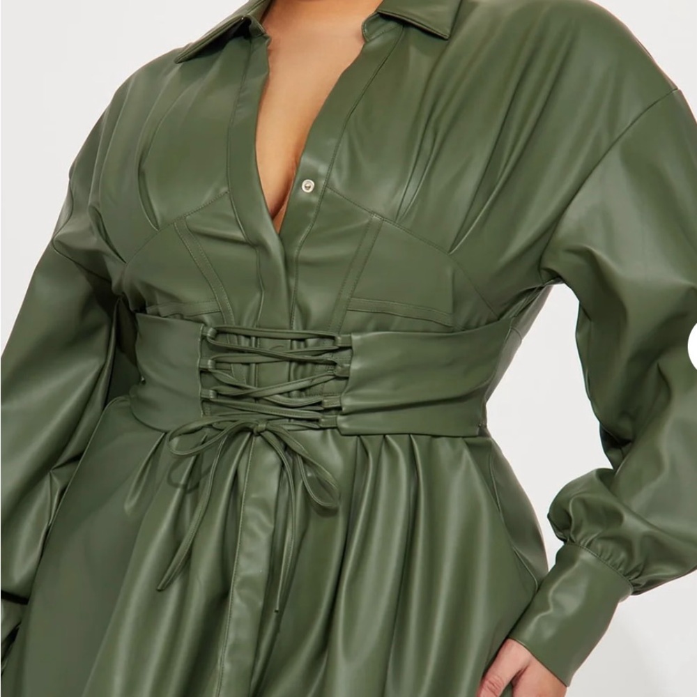 Fashion Nova Green Long Sleeve Bishop Collar Dress